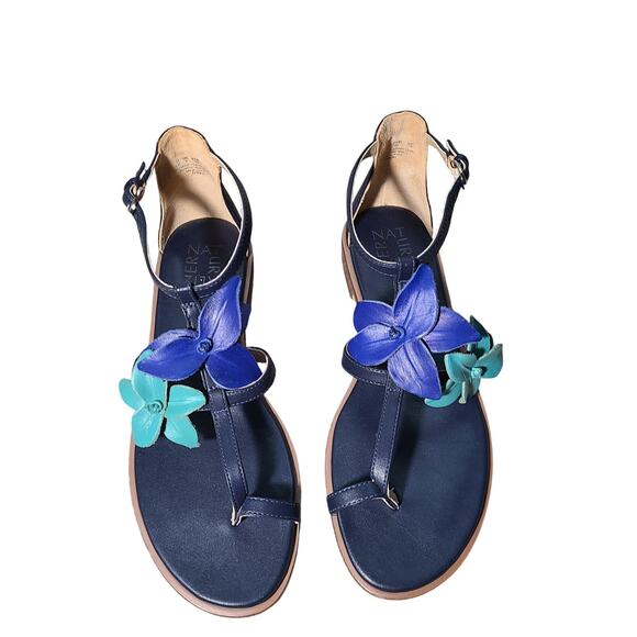 Naturalizer Farah Blue Thong Sandals 8M – Comfort Non-Slip Flower Detail - Picture 1 of 13